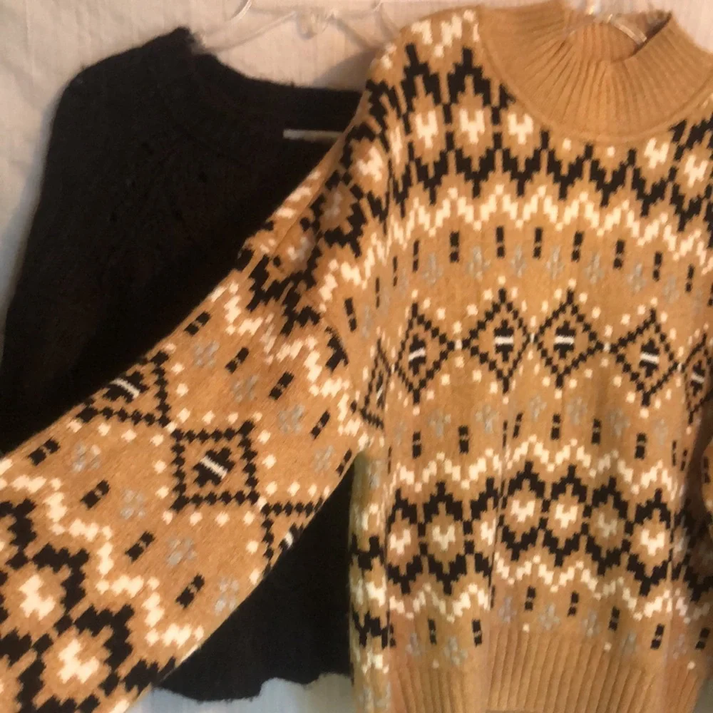 LOFT lot of 2 size M chunky oversized sweaters- black cardigan & brown cowl neck